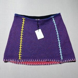 YanYan Honey Blanket Knit Stitch Wool Mini Skirt Womens L Purple Lambswool Blend